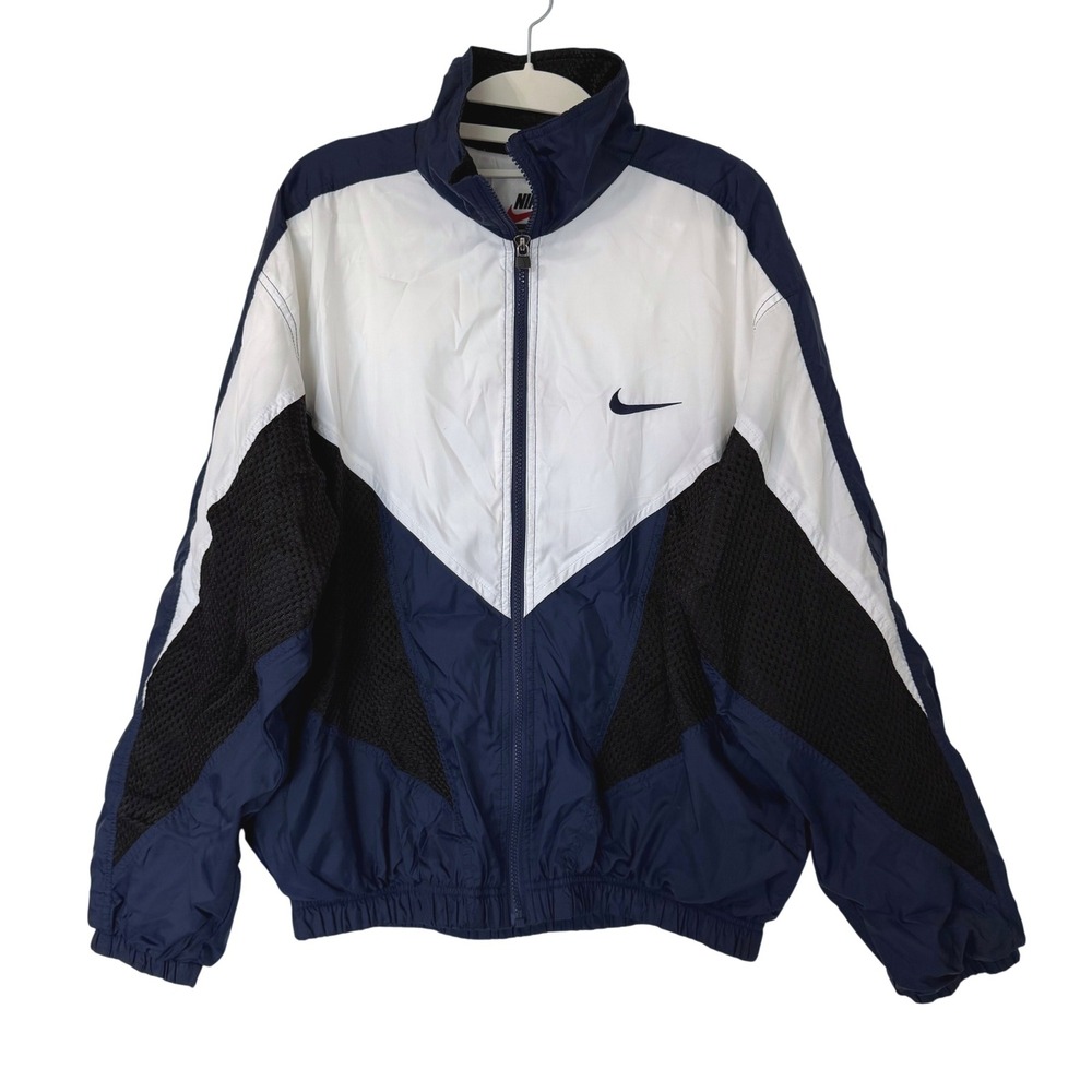 Nike Mens Vintage 90s Windbreaker Jacket Medium Big Swoosh Colorblock Blue